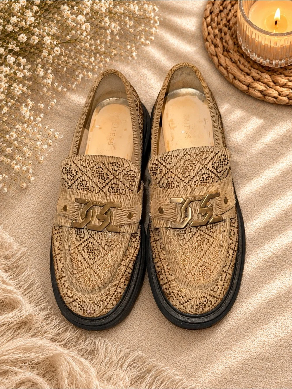 GUESS Women’s Tan Platform Lug Sole Loafers